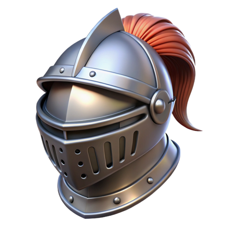 a knight's helmet with red hair