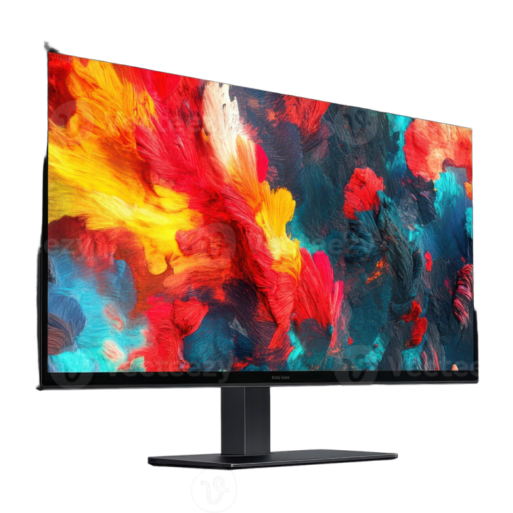 a computer monitor with colorful paint on the screen