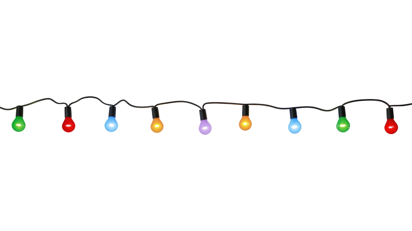 a string of christmas lights on white background