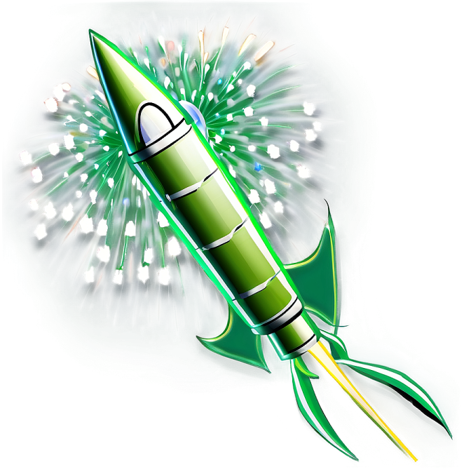 a green rocket is flying through the air
