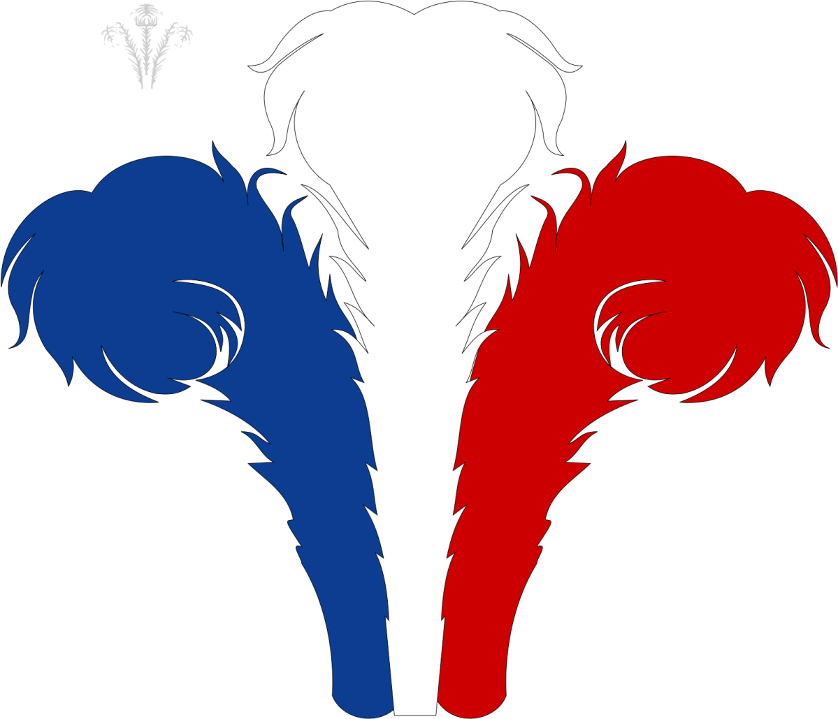 a red, white and blue elephant head