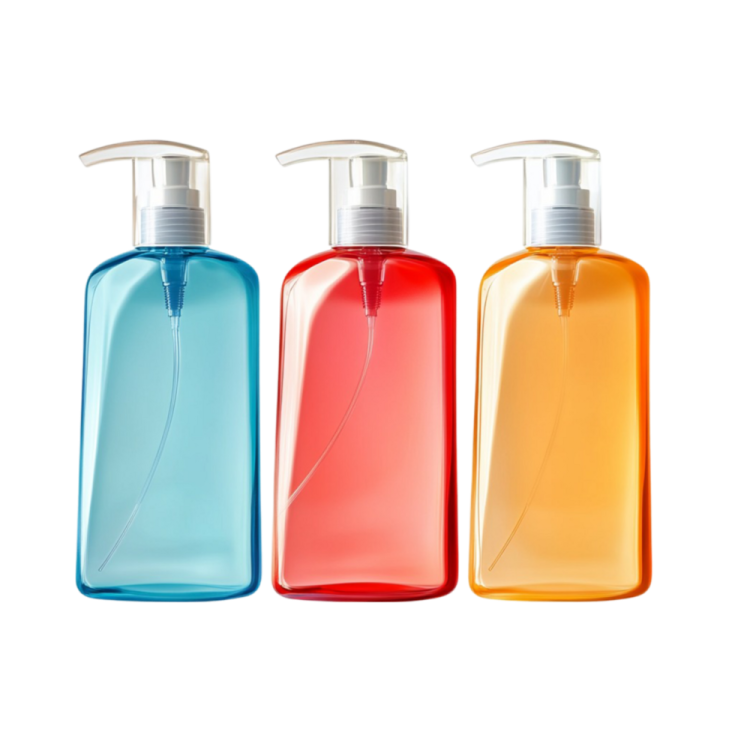 three bottles of hand soap on white background