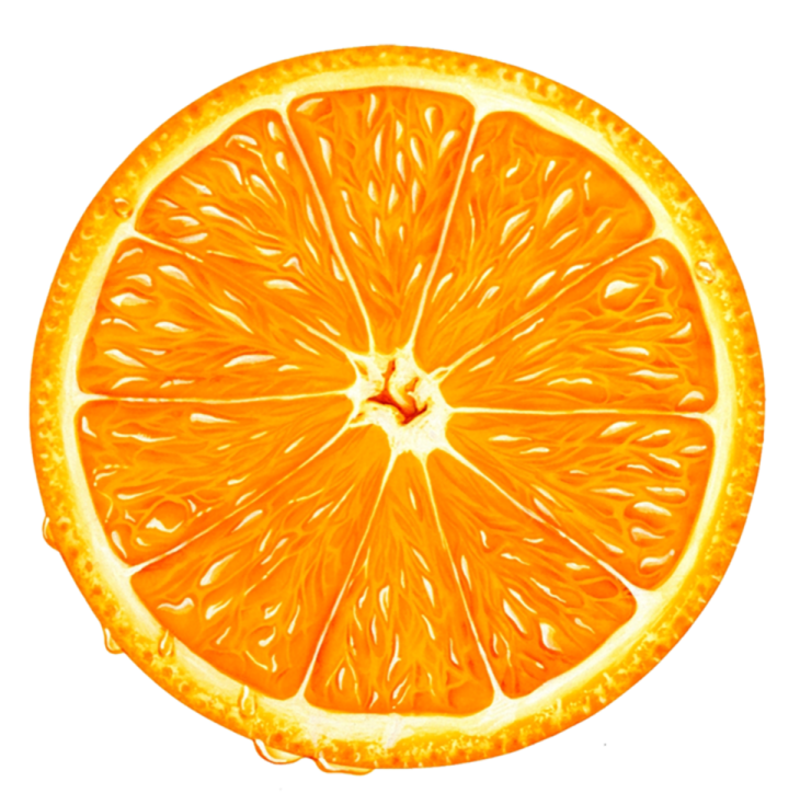 an orange cut in half on a white background