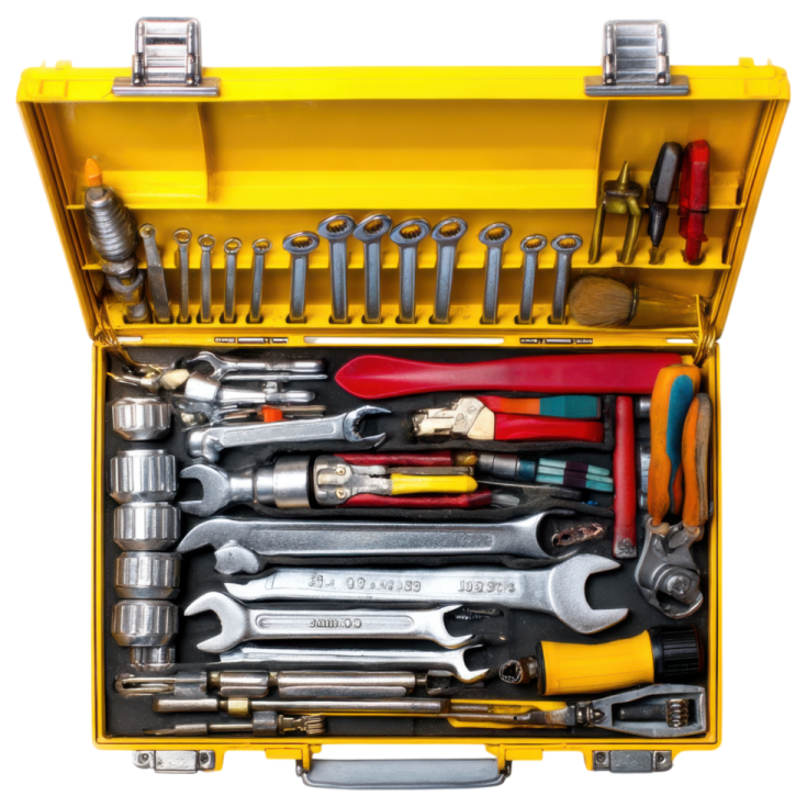 a yellow tool box filled with tools