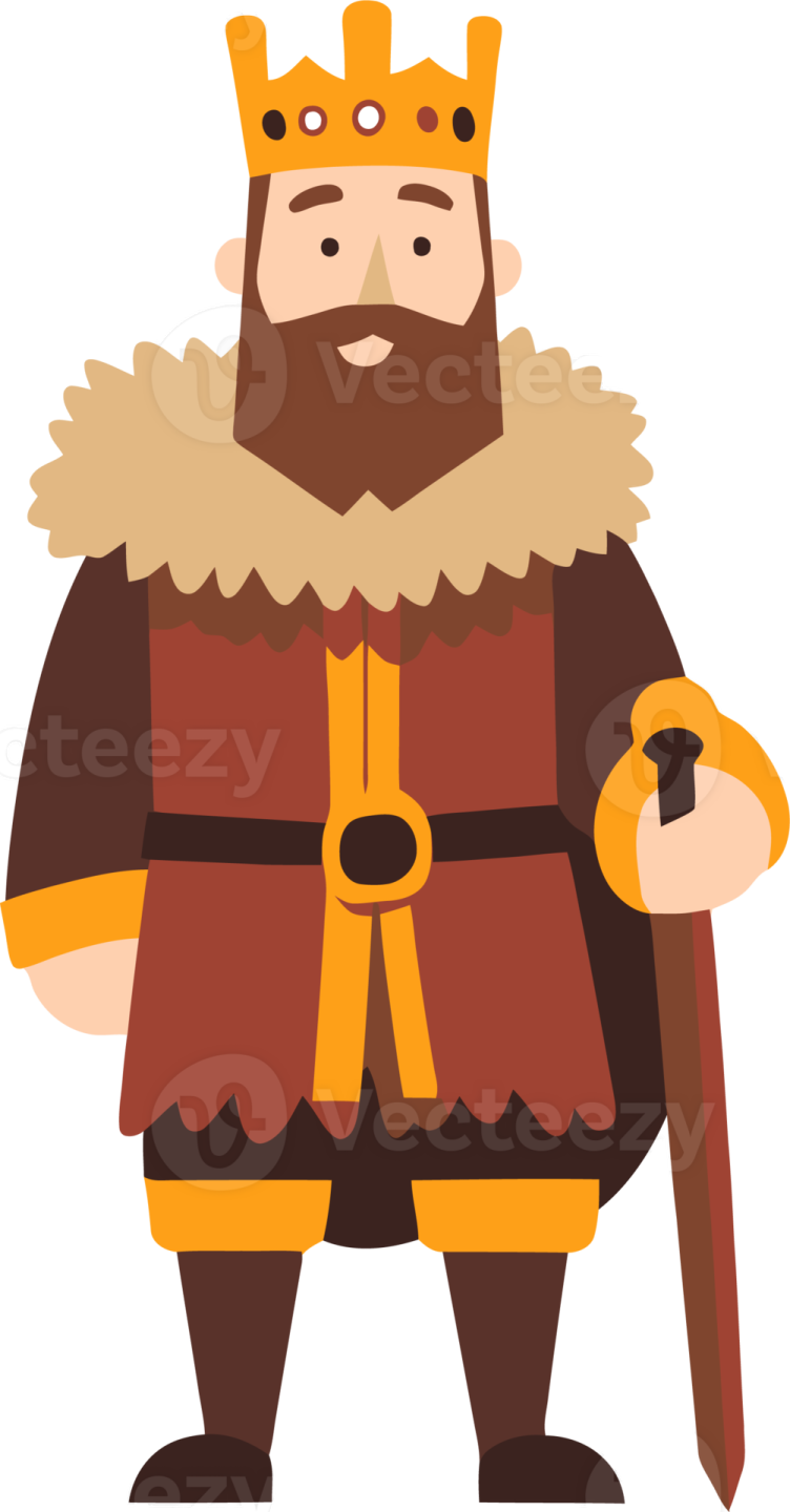 a cartoon illustration of a king with a golden crown on his head