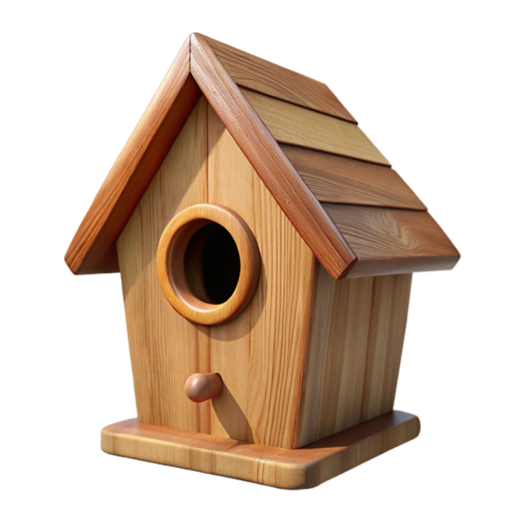 a wooden birdhouse on a white background