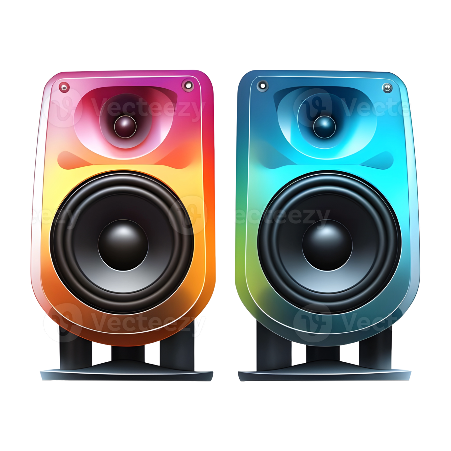 two colorful speakers on a white background