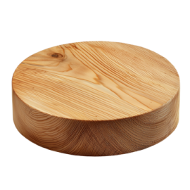 a round wooden cutting board on a white background