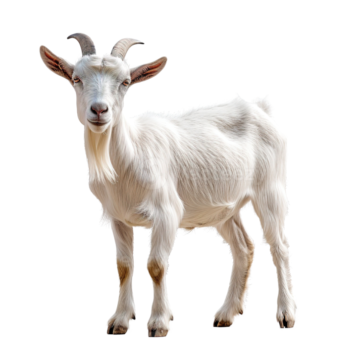 a goat standing in front of a white background