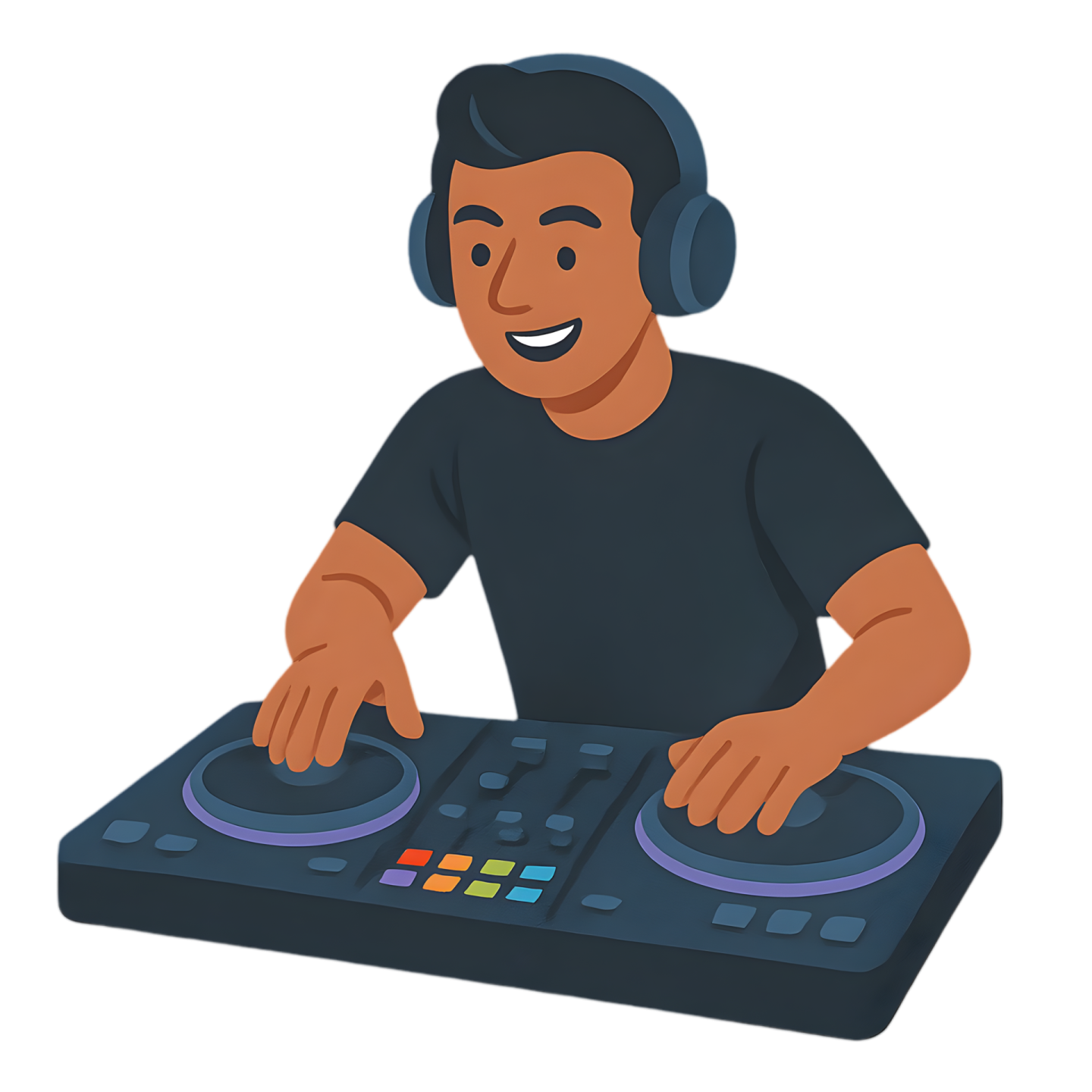 a man in headphones playing music on a turn board