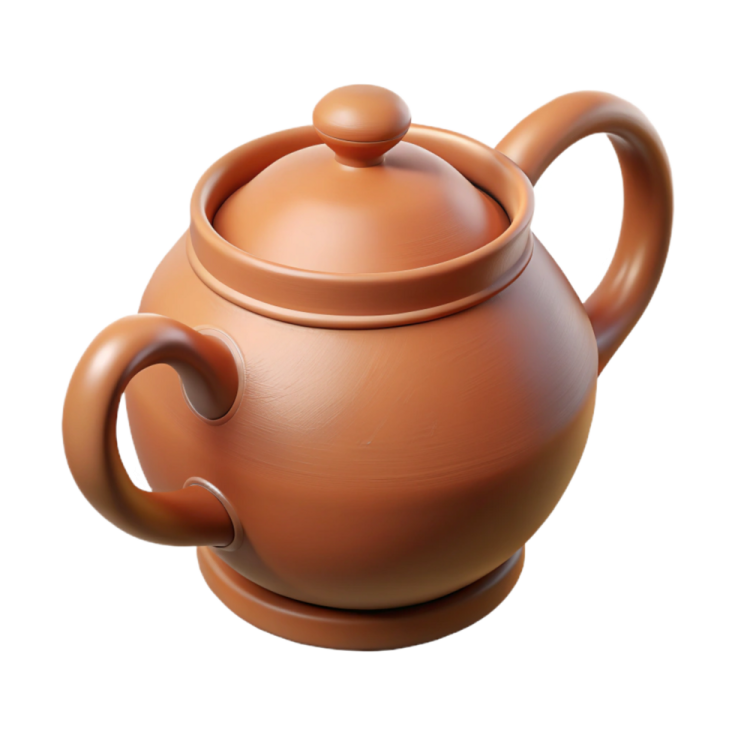 a clay teapot on a white background