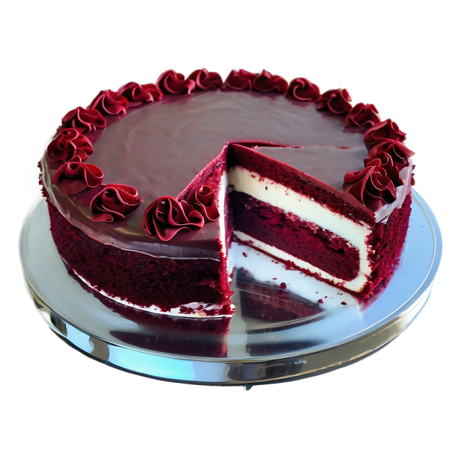 a red velvet cake on a silver plate