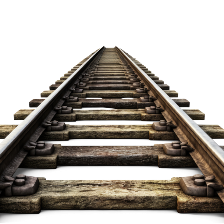 an old railroad track with a white background