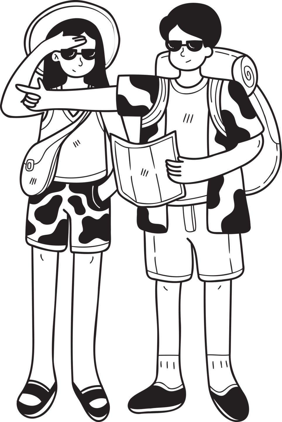 a boy and girl with backpacks coloring page
