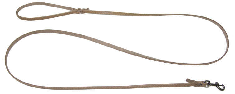a brown leather leash with a metal hook