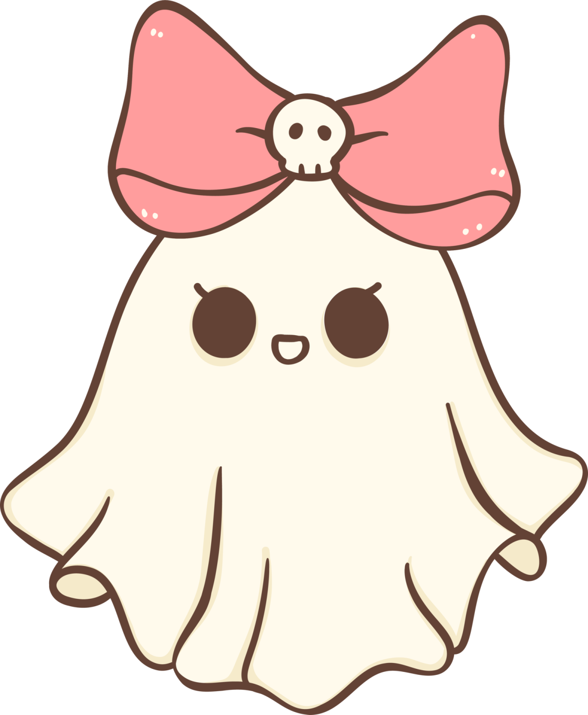 a ghost with a pink bow on its head