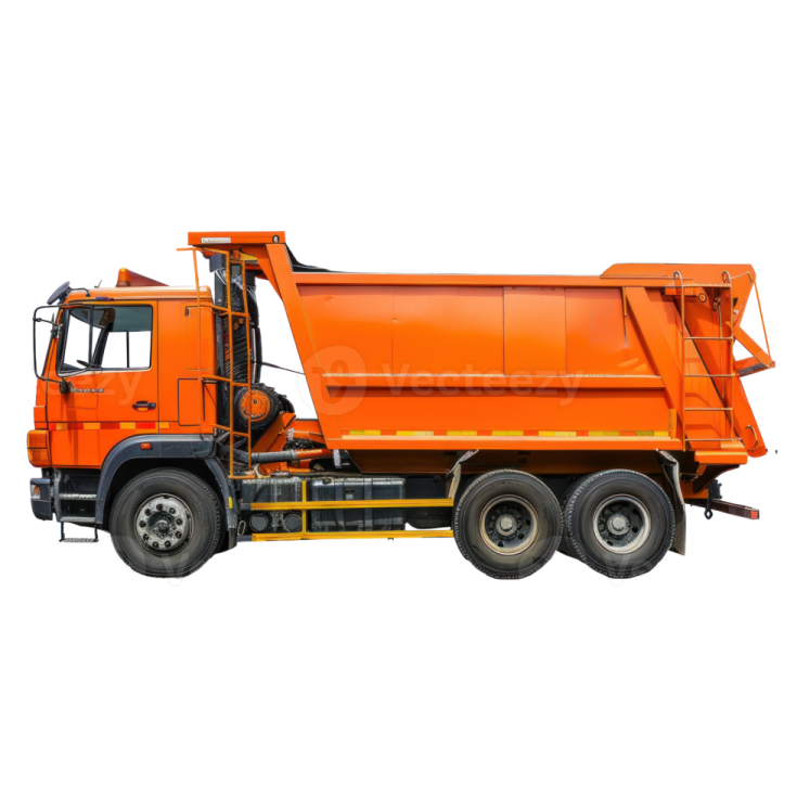 an orange dump truck on a white background