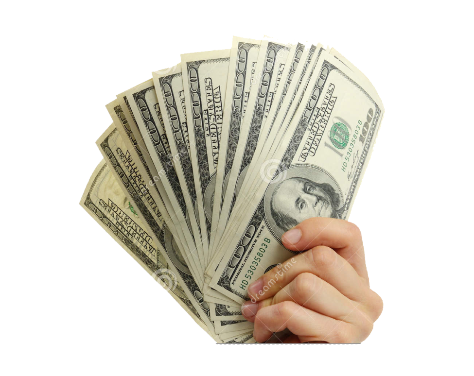 a hand holding money on white background