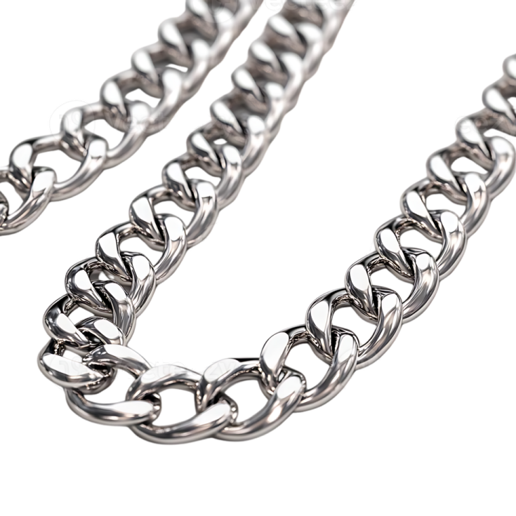 a silver chain on a white background