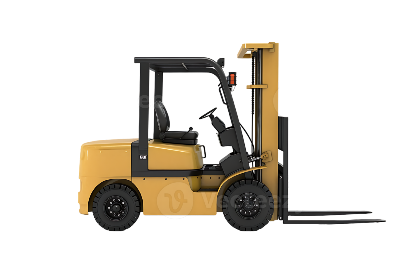 a yellow fork truck on a white background