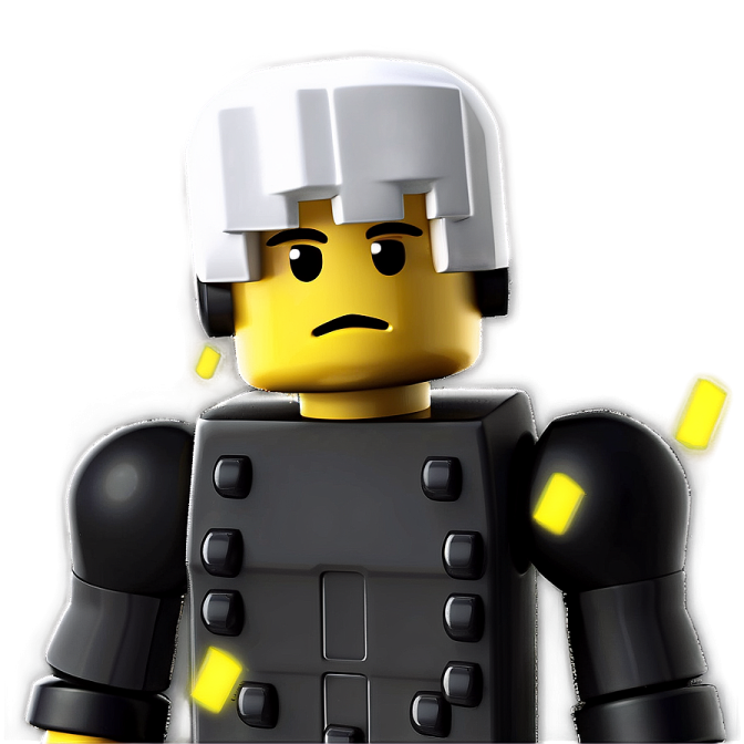 a lego man with a yellow light on his face