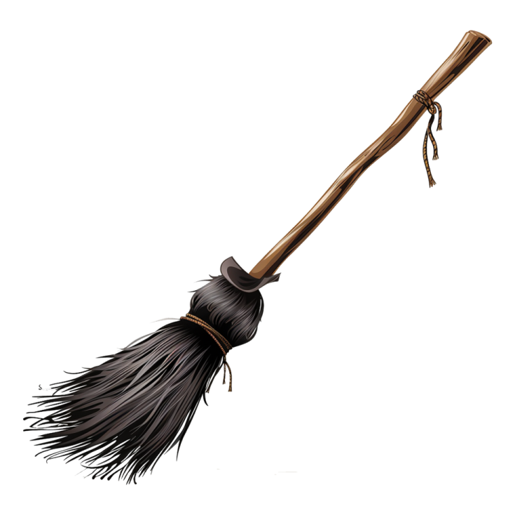 a black broom on a white background
