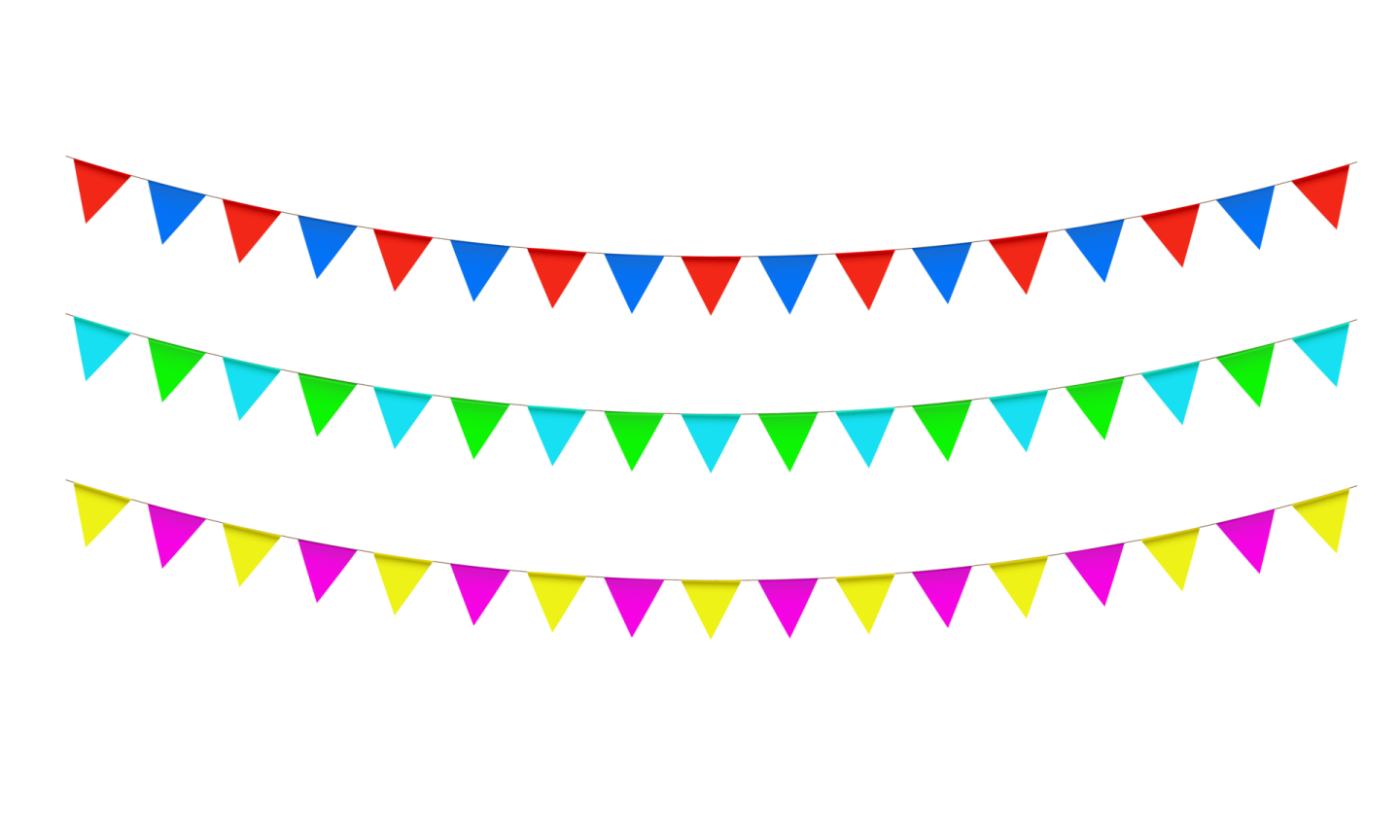 a set of colorful pennants on a white background