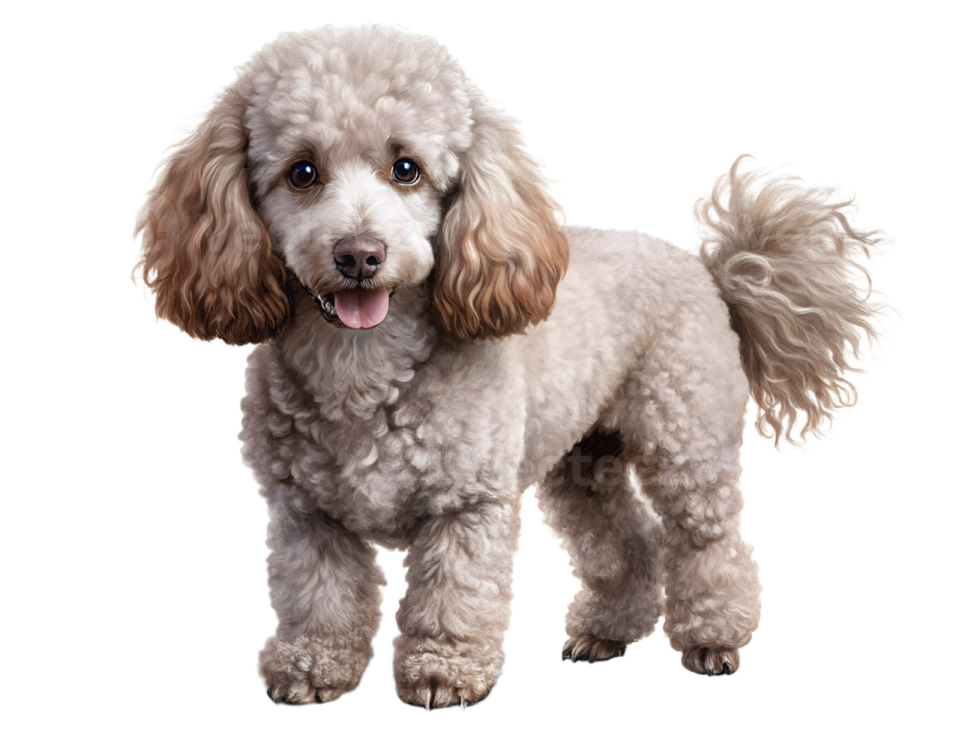 a small white dog standing on a white background