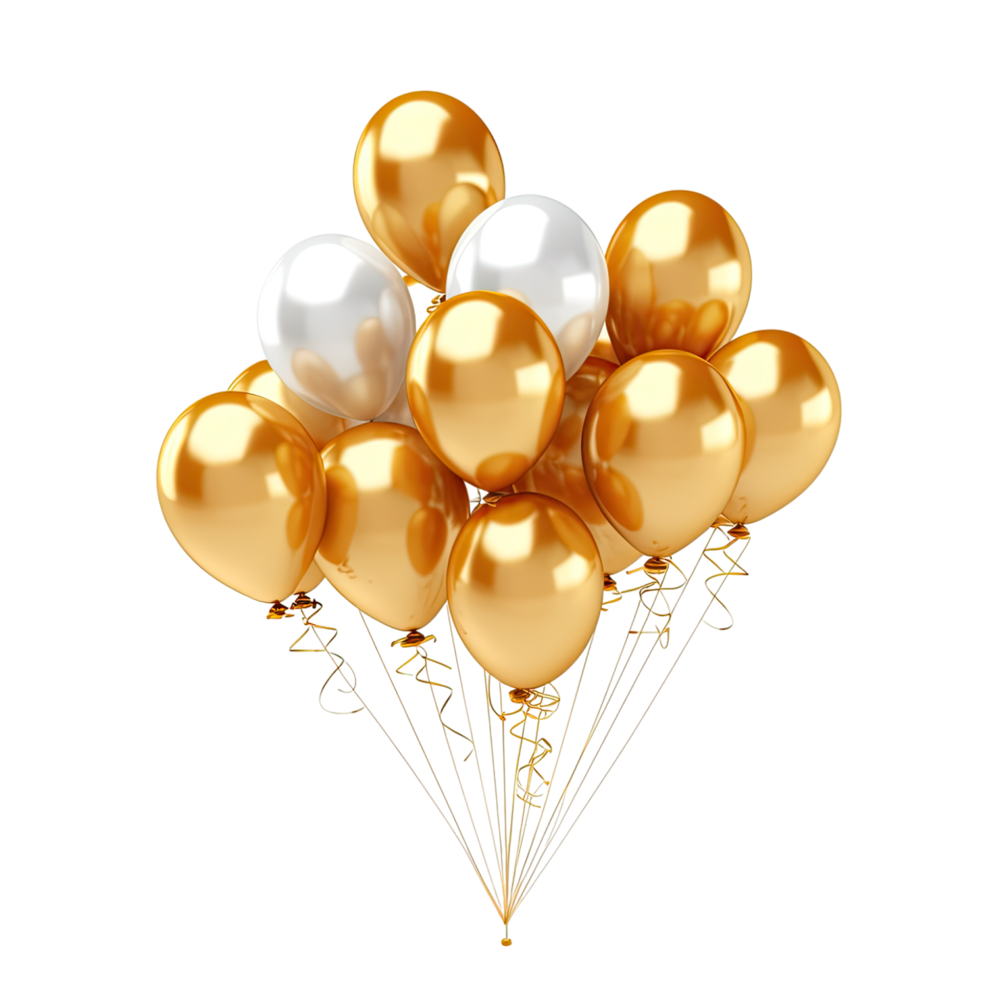 a bunch of gold and white balloons