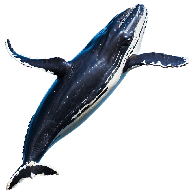 a black and white whale jumping in the air