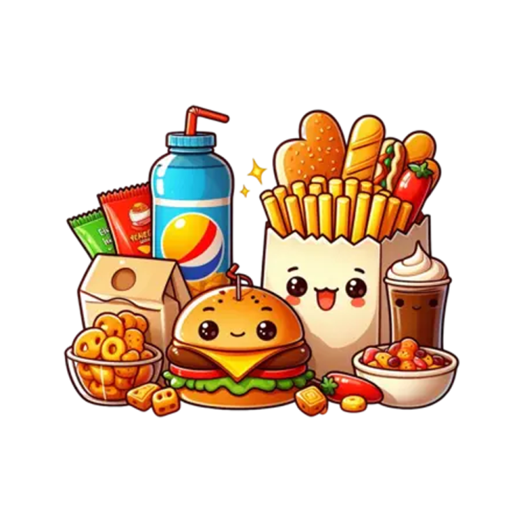 an image of a hamburger, fries and soda