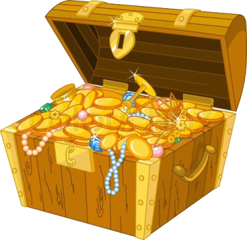 a wooden chest filled with gold coins