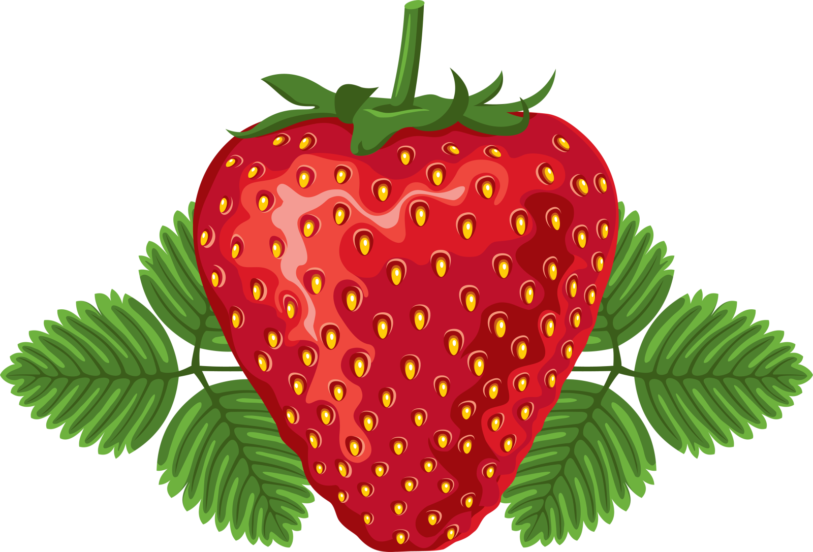 a strawberry with green leaves on it