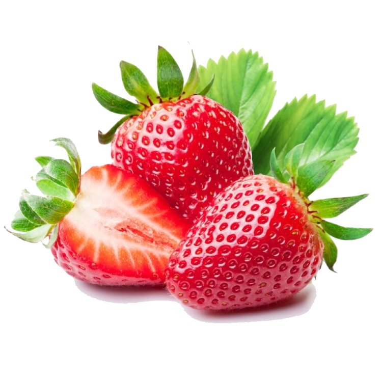 two strawberries with green leaves on white background