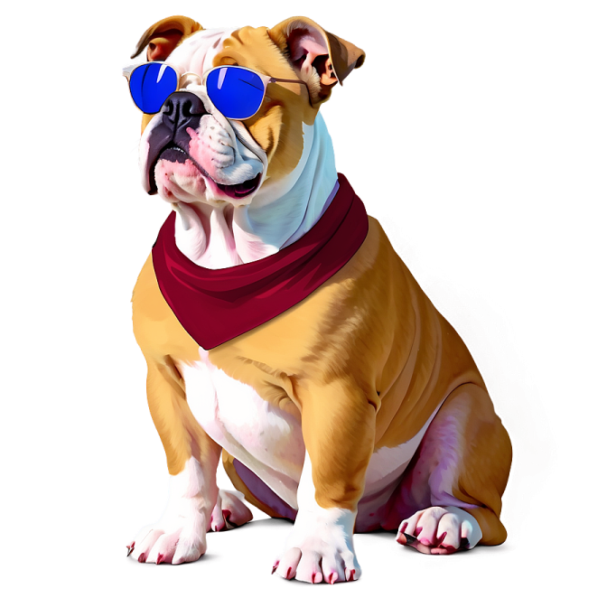 a brown and white dog with sunglasses on