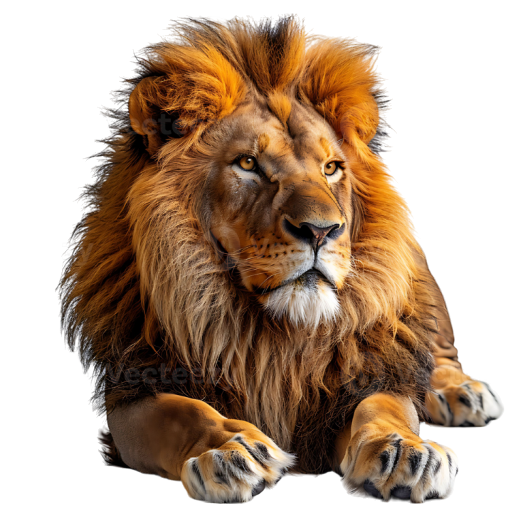 a lion laying down and looking at the camera