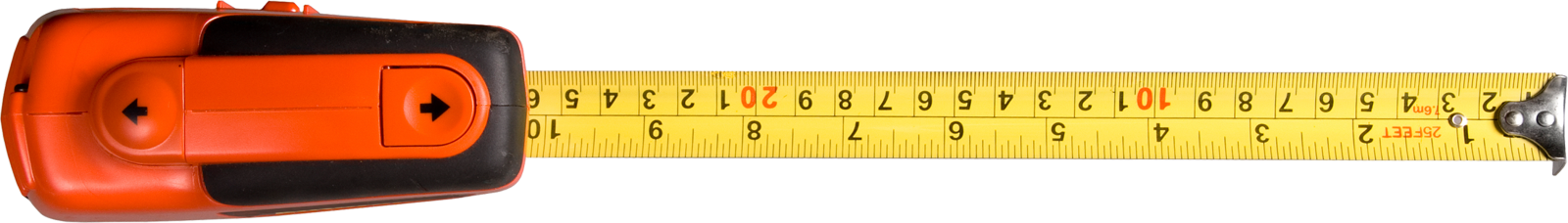 an orange tape measures the width of a ruler