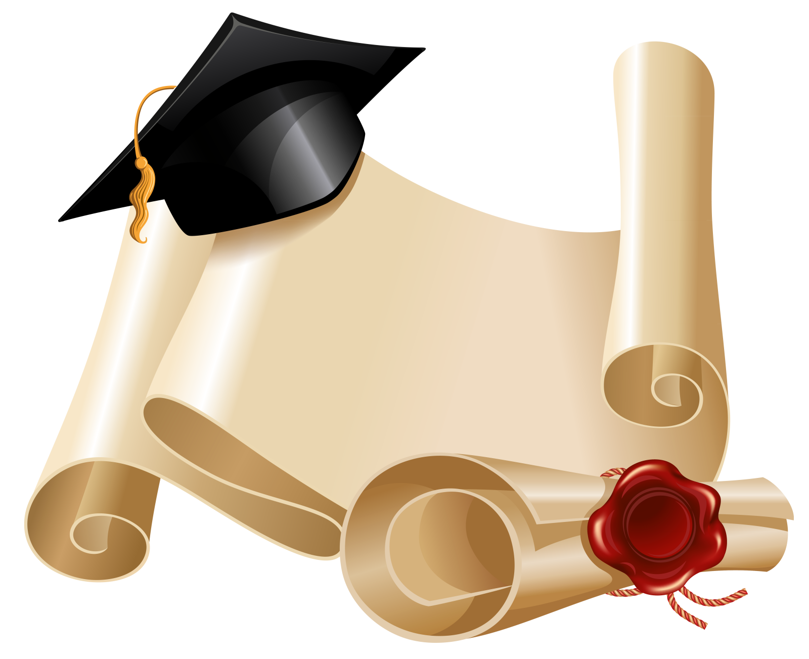 a scroll with a graduation cap and diploma