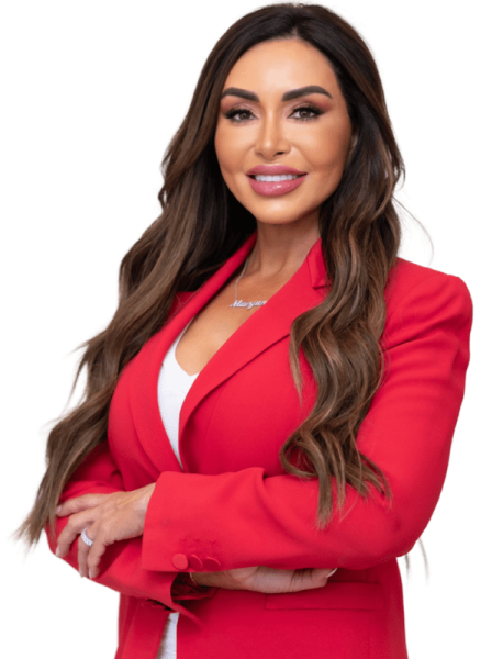 a woman wearing a red blazer jacket