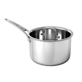 a stainless steel sauce pot with lid