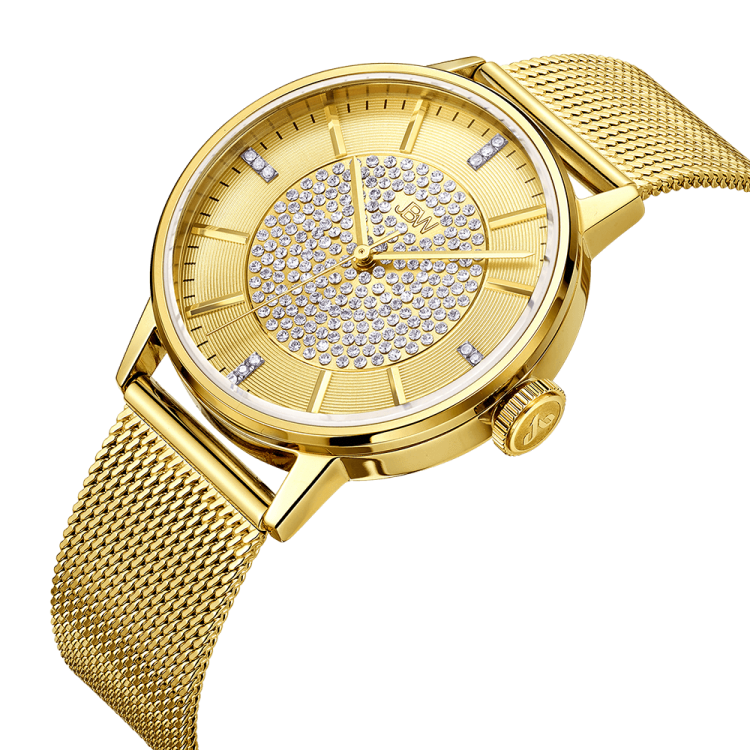 a gold watch on a white background
