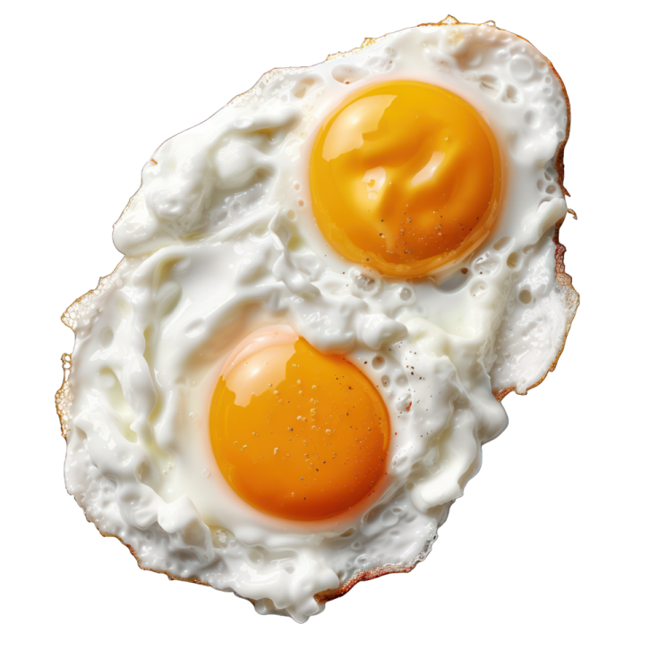 two fried eggs on top of each other eggs