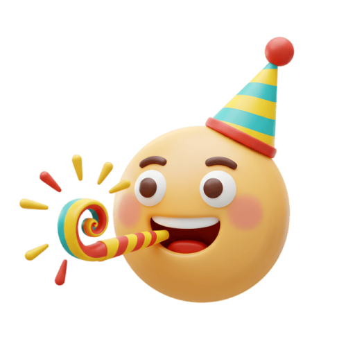 a yellow ball with a party hat on it