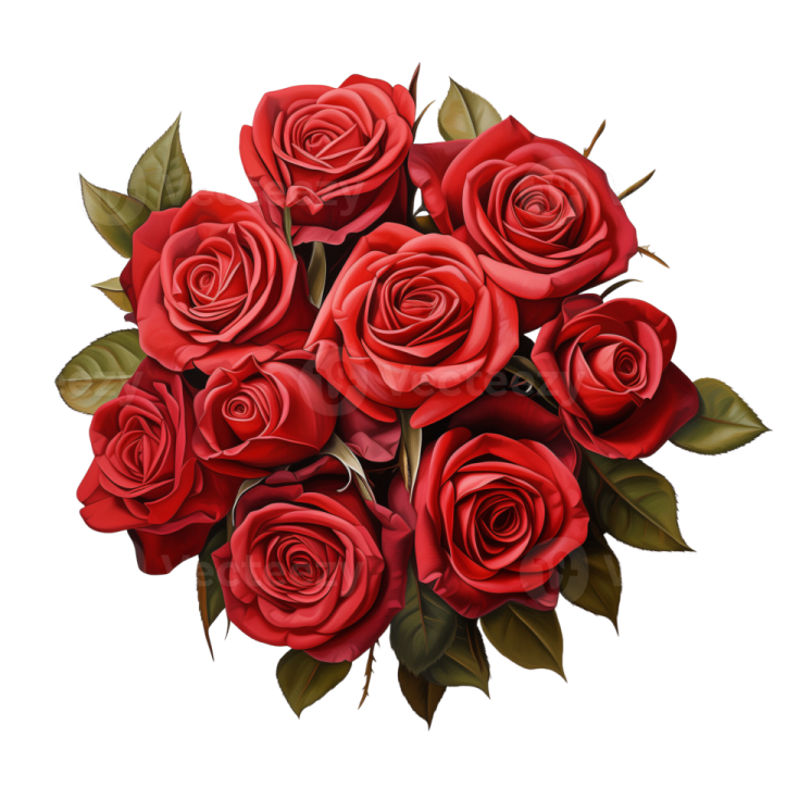 a bouquet of red roses with green leaves