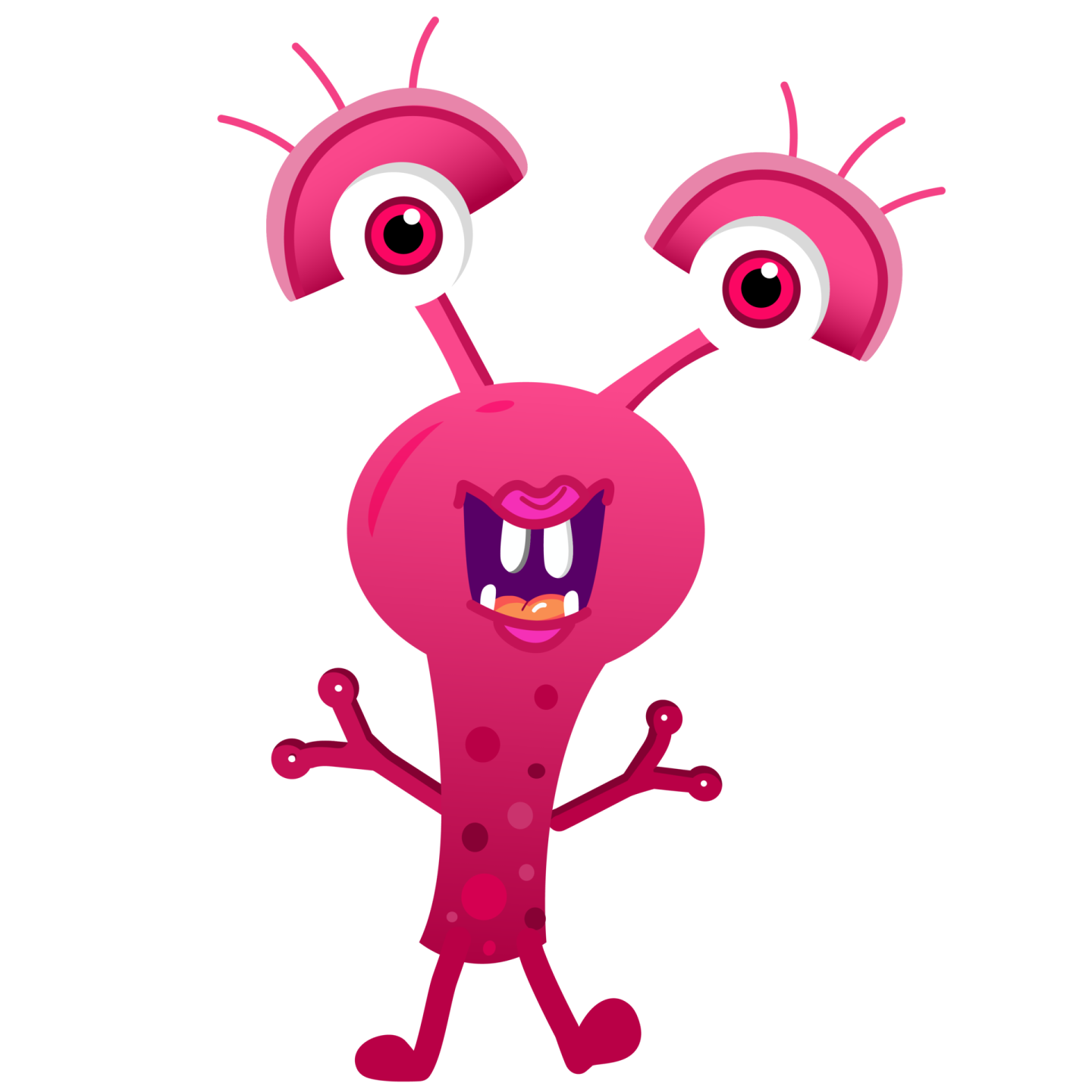 a pink cartoon character with big eyes and an open mouth