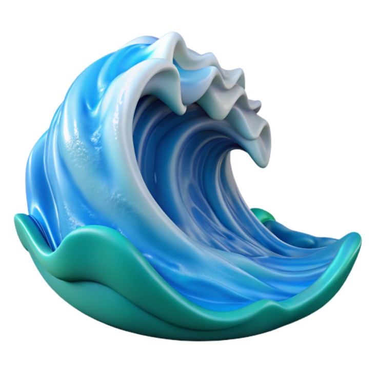a blue and white wave on a white background
