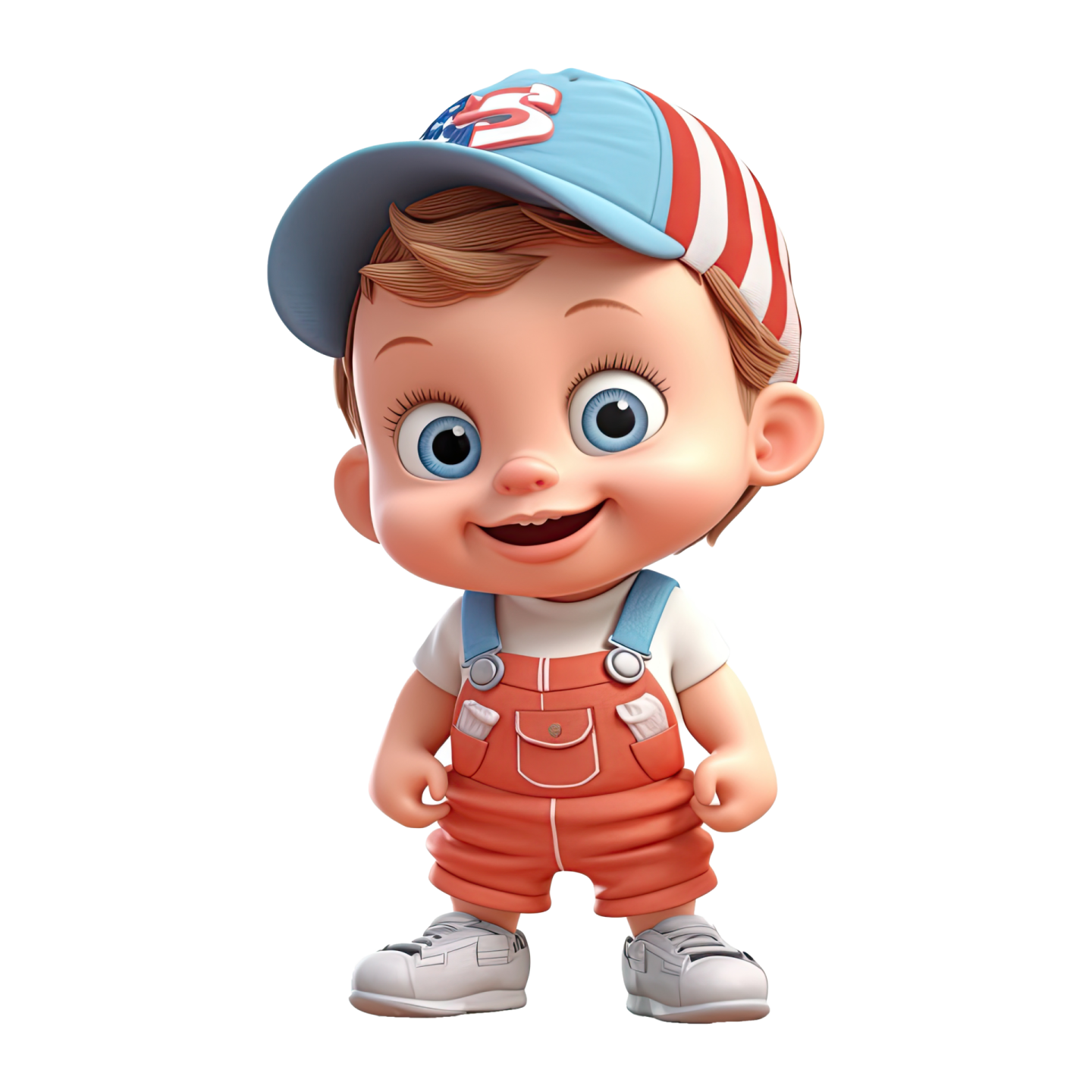 a little boy with a baseball cap and overalls