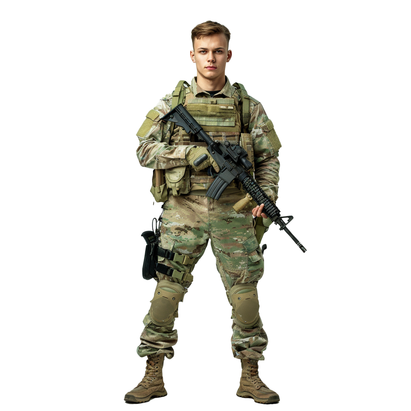 a man in camouflage clothing holding a rifle