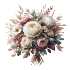a bouquet of white and pink flowers