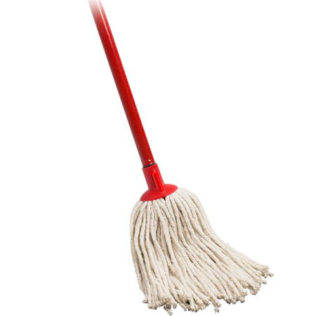 a red mop on a white background